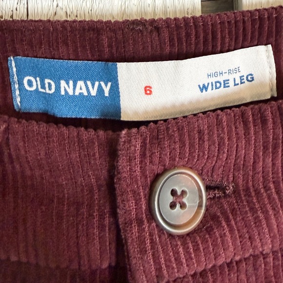 Old Navy High Rise Wide Leg Corduroy Pants Womens 6 Royal Velvet Burgundy Career - Picture 2 of 9